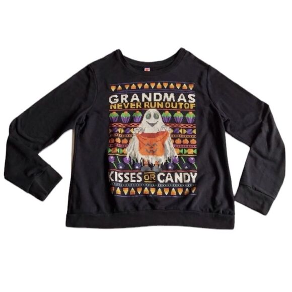 Grandmas Never Run Out of Kisses or Candy Halloween Sweatshirt Black Sz XL - Picture 3 of 10